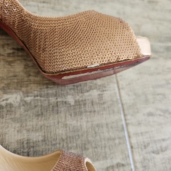 CHRISTIAN LOUBOUTIN VERY PRIVE EVENING Paillettes Nude Beige Heels size 38 1/2 - Picture 6 of 9